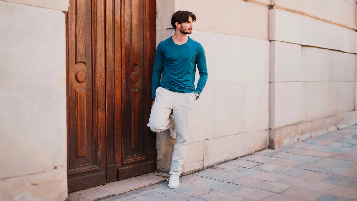 ACTION MERINO RAGLAN LONG SLEEVES Bleu Petrole