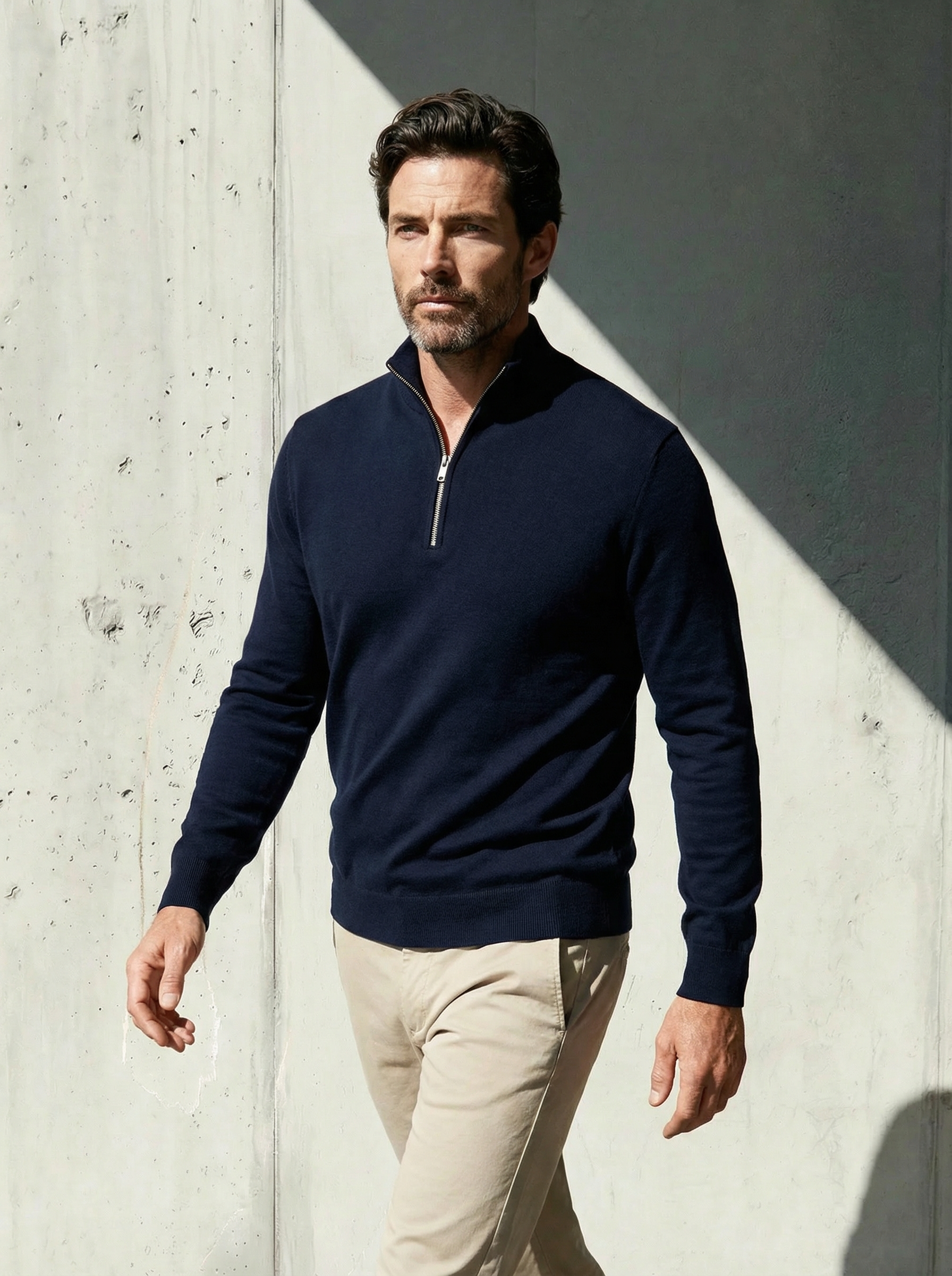 ULTRA MERINO ZIP PULLOVER Bleu Chic