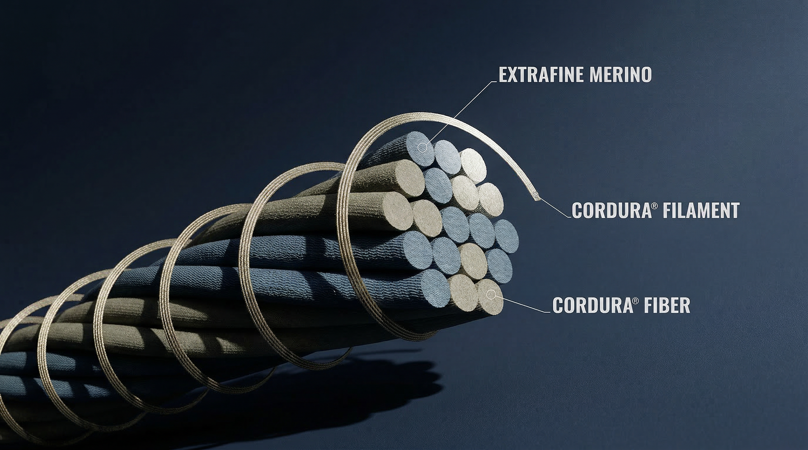 Schéma des fibres extrafine merino et Cordura® composant le textile technique Seagale.