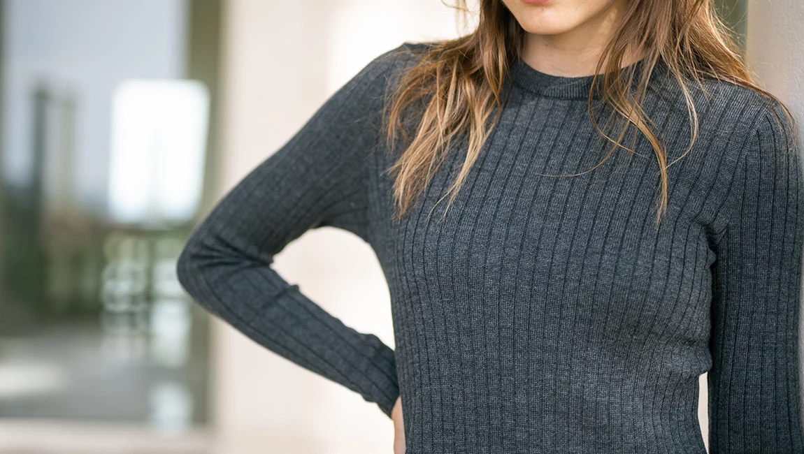 MERINO RIB DRESS Gris Anthracite