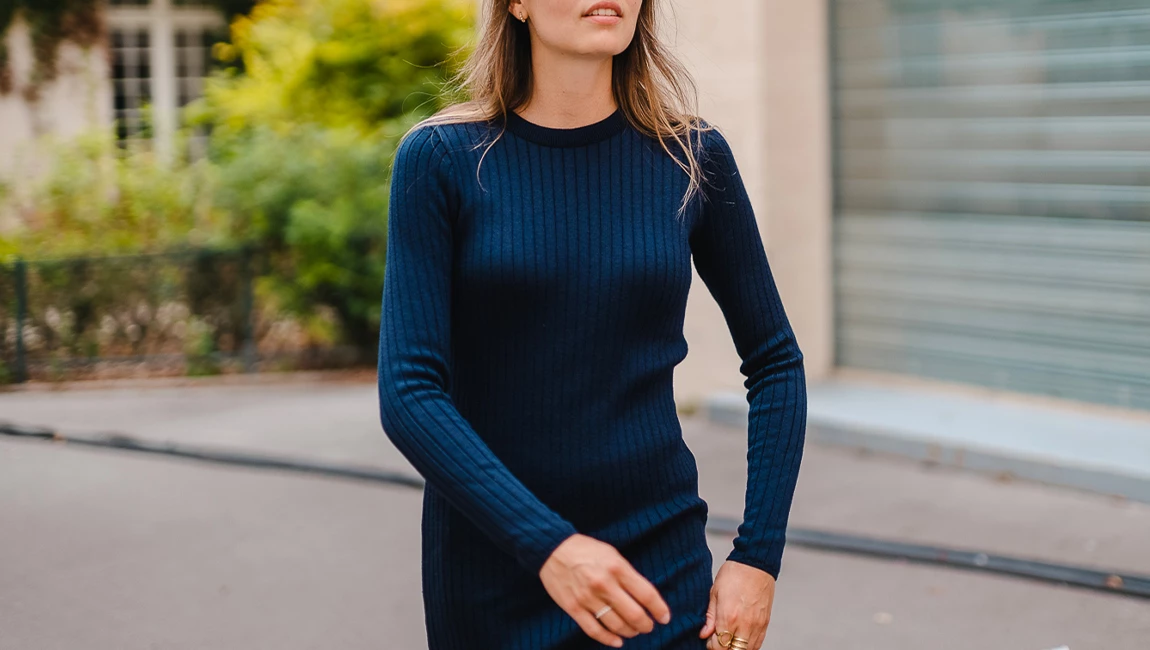 MERINO RIB DRESS Bleu Chic