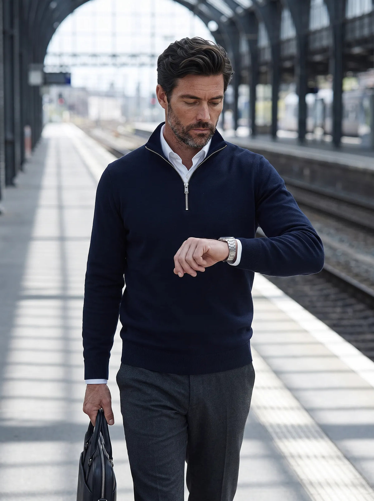 MILANO MERINO ZIP PULLOVER Bleu chic