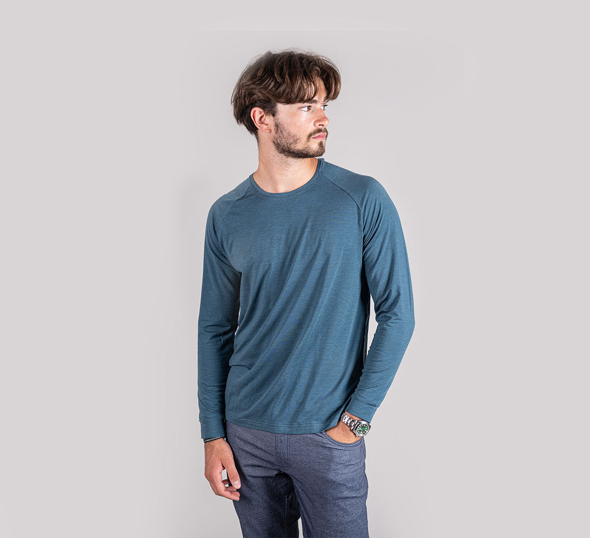 ACTION MERINO RAGLAN LONG SLEEVES Bleu Petrole