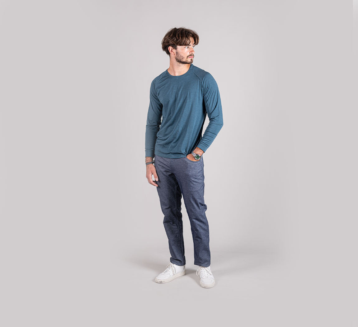 ACTION MERINO RAGLAN LONG SLEEVES Bleu Petrole