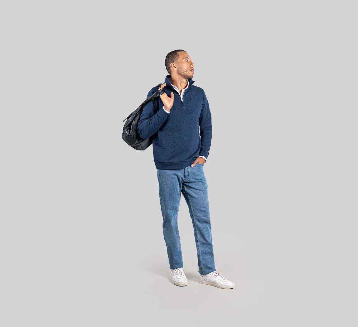 ESSENTIAL MERINO ZIP SWEATER Bleu Chic