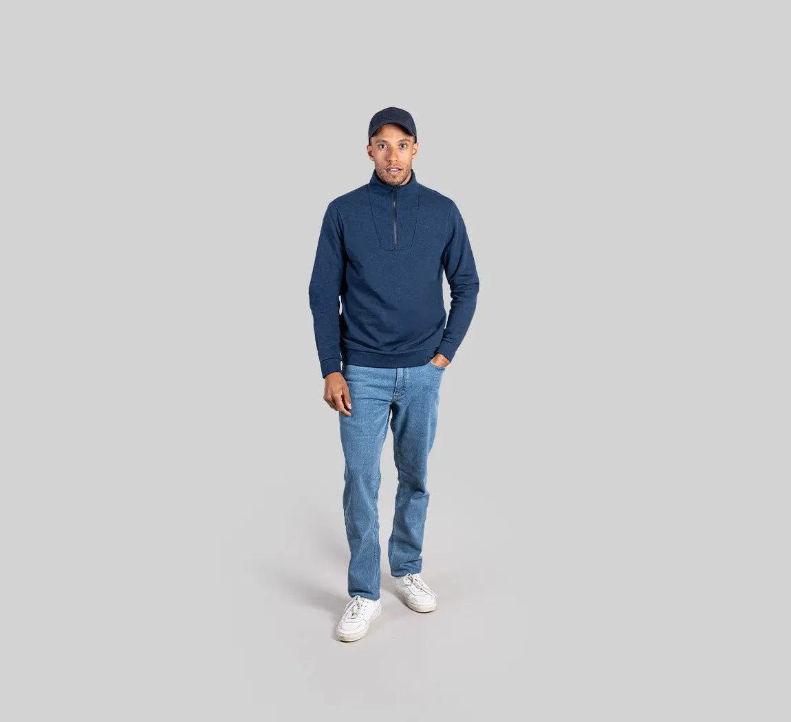 ESSENTIAL MERINO ZIP SWEATER Bleu Chic