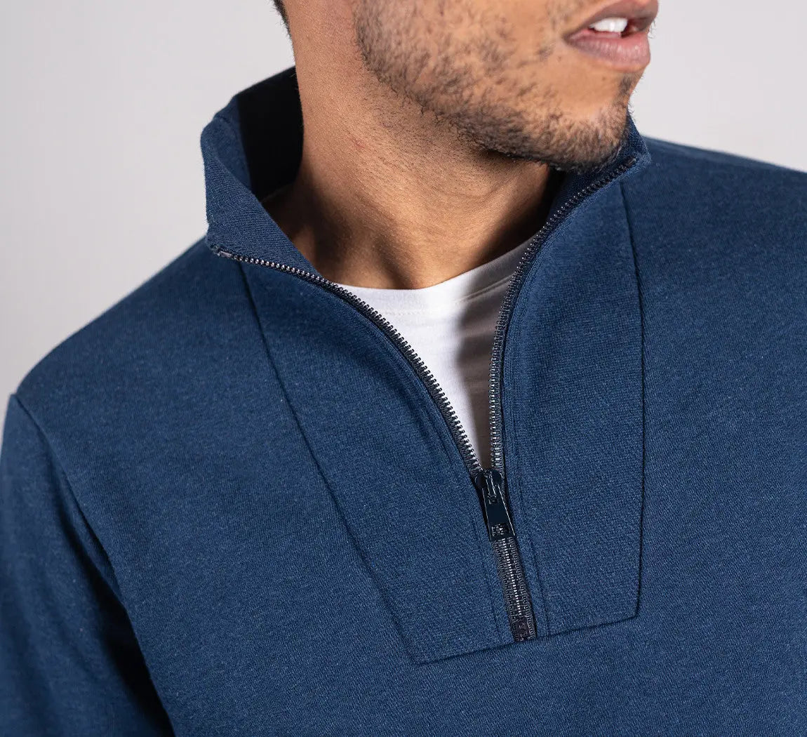 ESSENTIAL MERINO ZIP SWEATER Bleu Chic