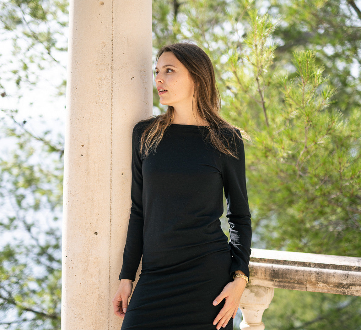 EVOLUTION MERINO LONG SLEEVES DRESS Noir