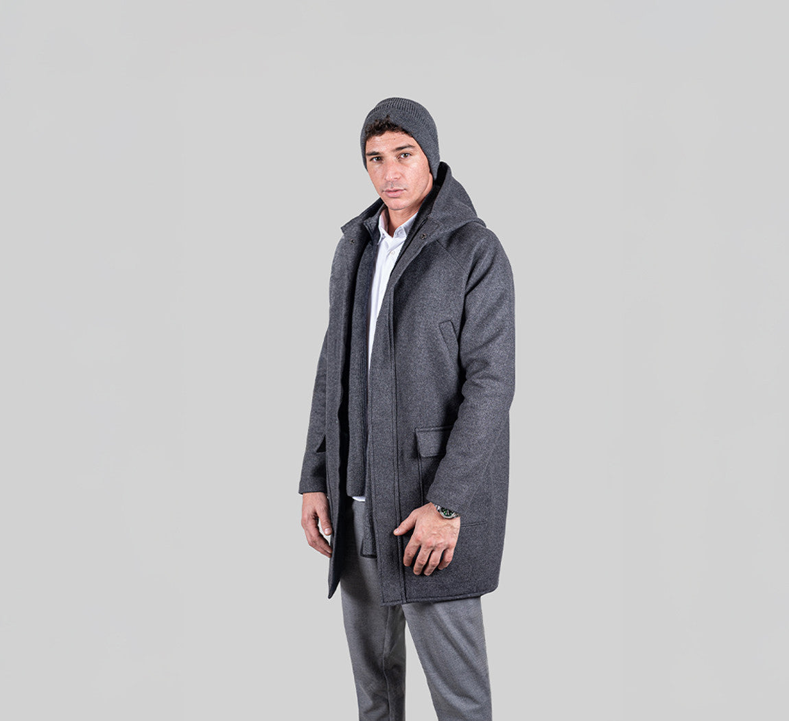 RECYCLED WOOL PARKA Gris Anthracite