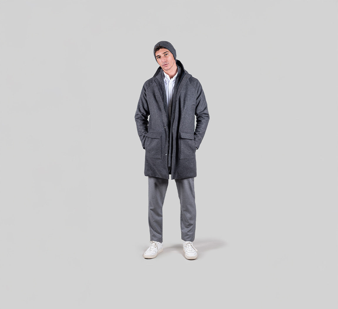 RECYCLED WOOL PARKA Gris Anthracite
