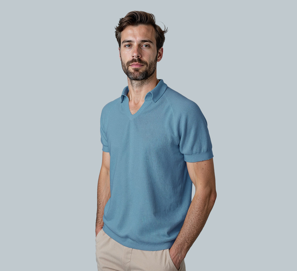RIVIERA MERINO POLO Bleu Ciel