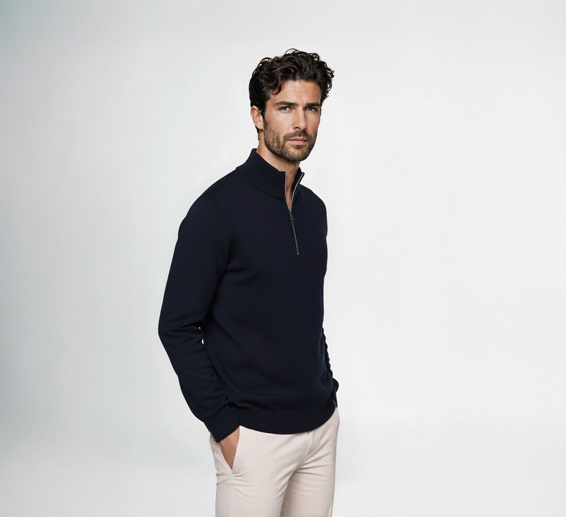 ULTRA MERINO ZIP PULLOVER Bleu Chic