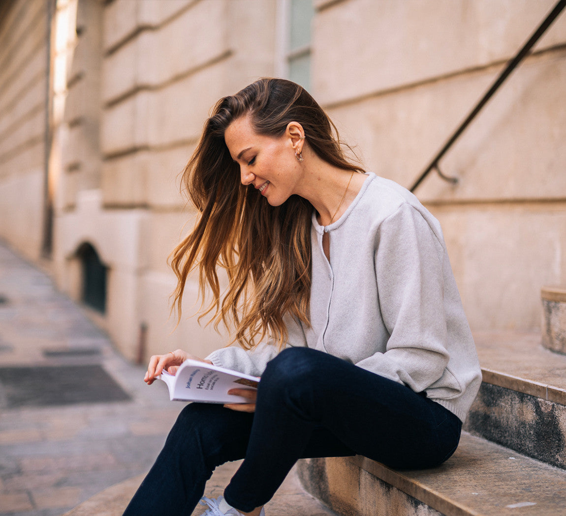 WOMAN LAMBSWOOL CARDIGAN Gris Clair