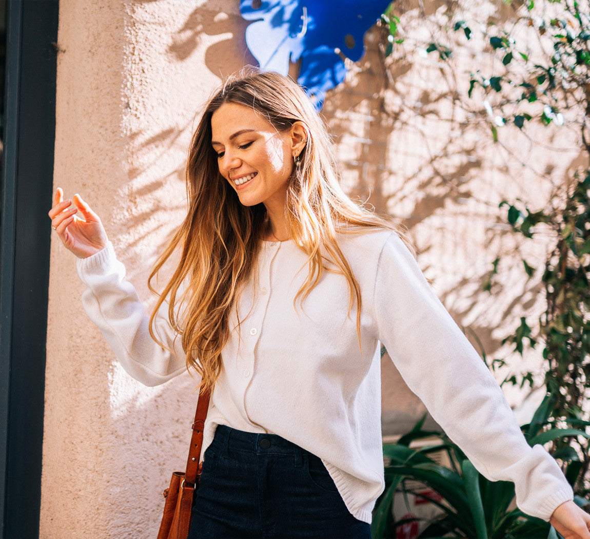 WOMAN LAMBSWOOL CARDIGAN Blanc