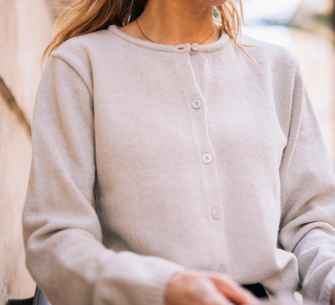 WOMAN LAMBSWOOL CARDIGAN Gris Clair
