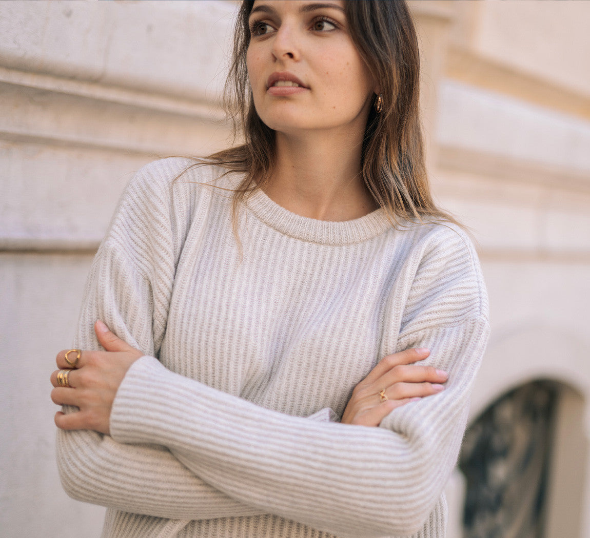 WOMAN LAMBSWOOL PULLOVER Gris Clair