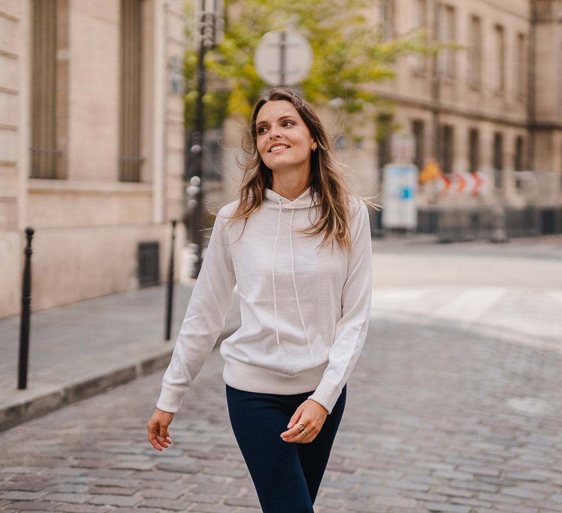 WOMAN MERINO HOODIE Blanc
