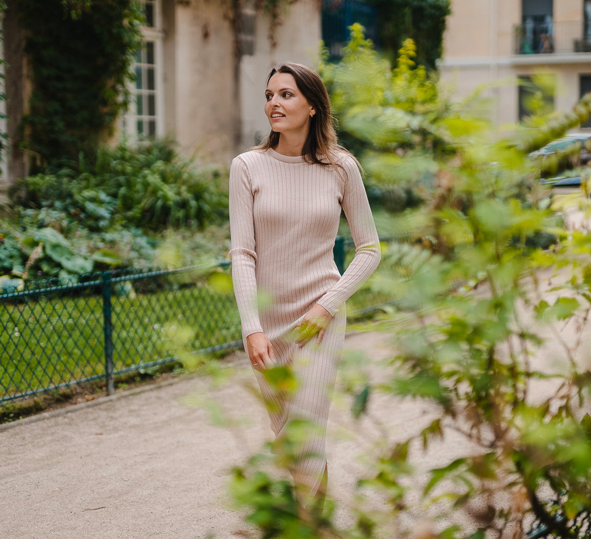 MERINO RIB DRESS Sable