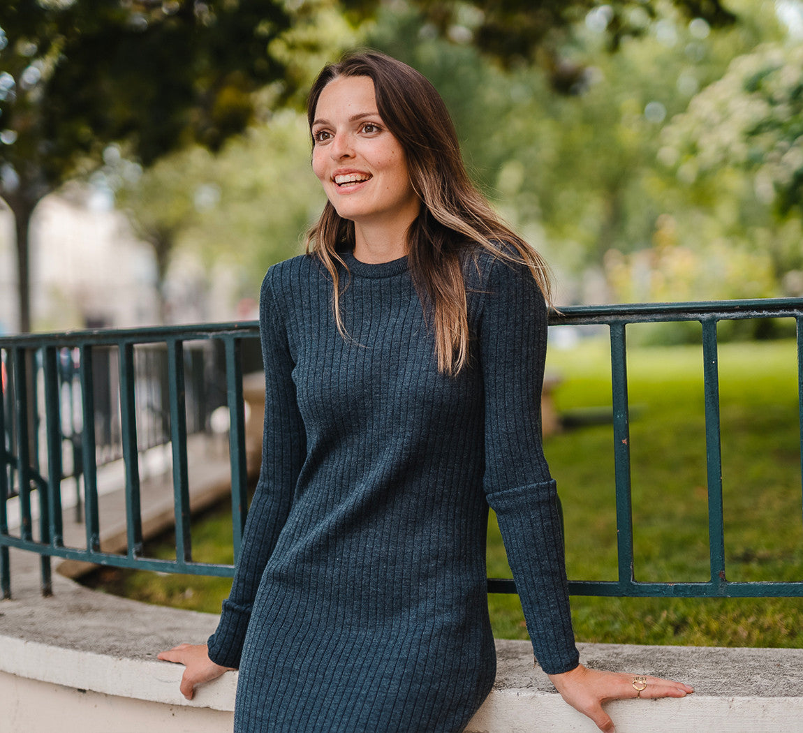 MERINO RIB DRESS Gris Anthracite