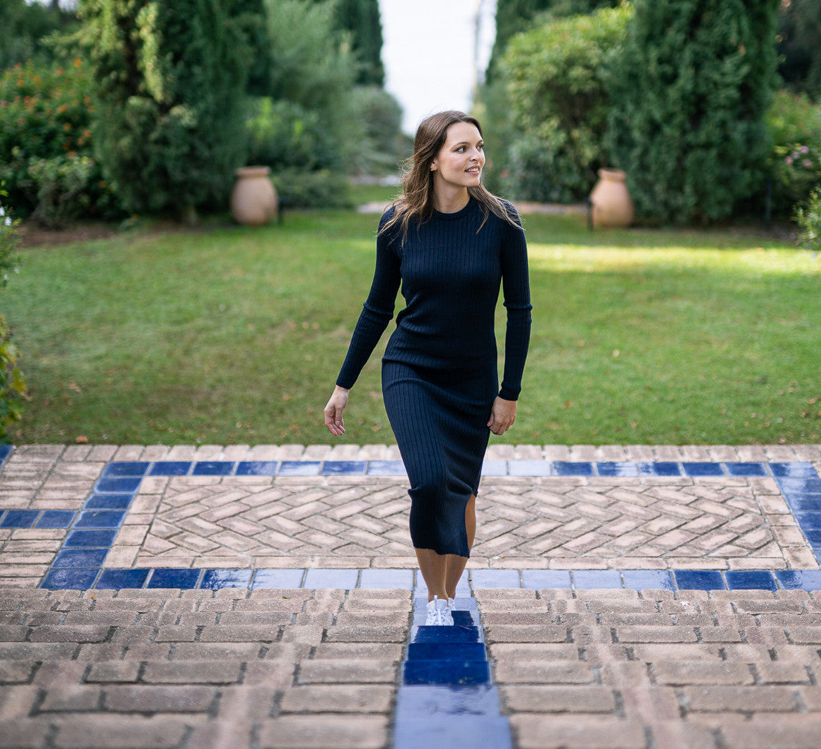 MERINO RIB DRESS Bleu Chic