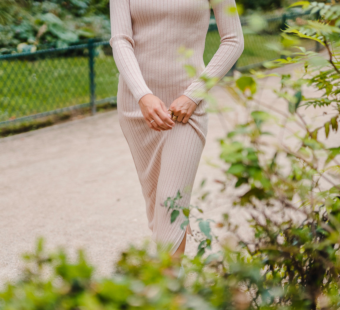 MERINO RIB DRESS Sable