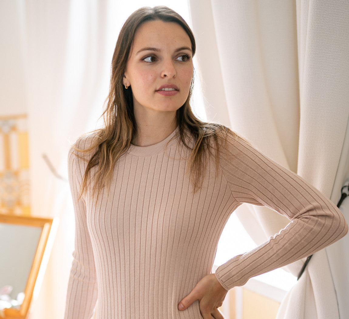 MERINO RIB DRESS Sable