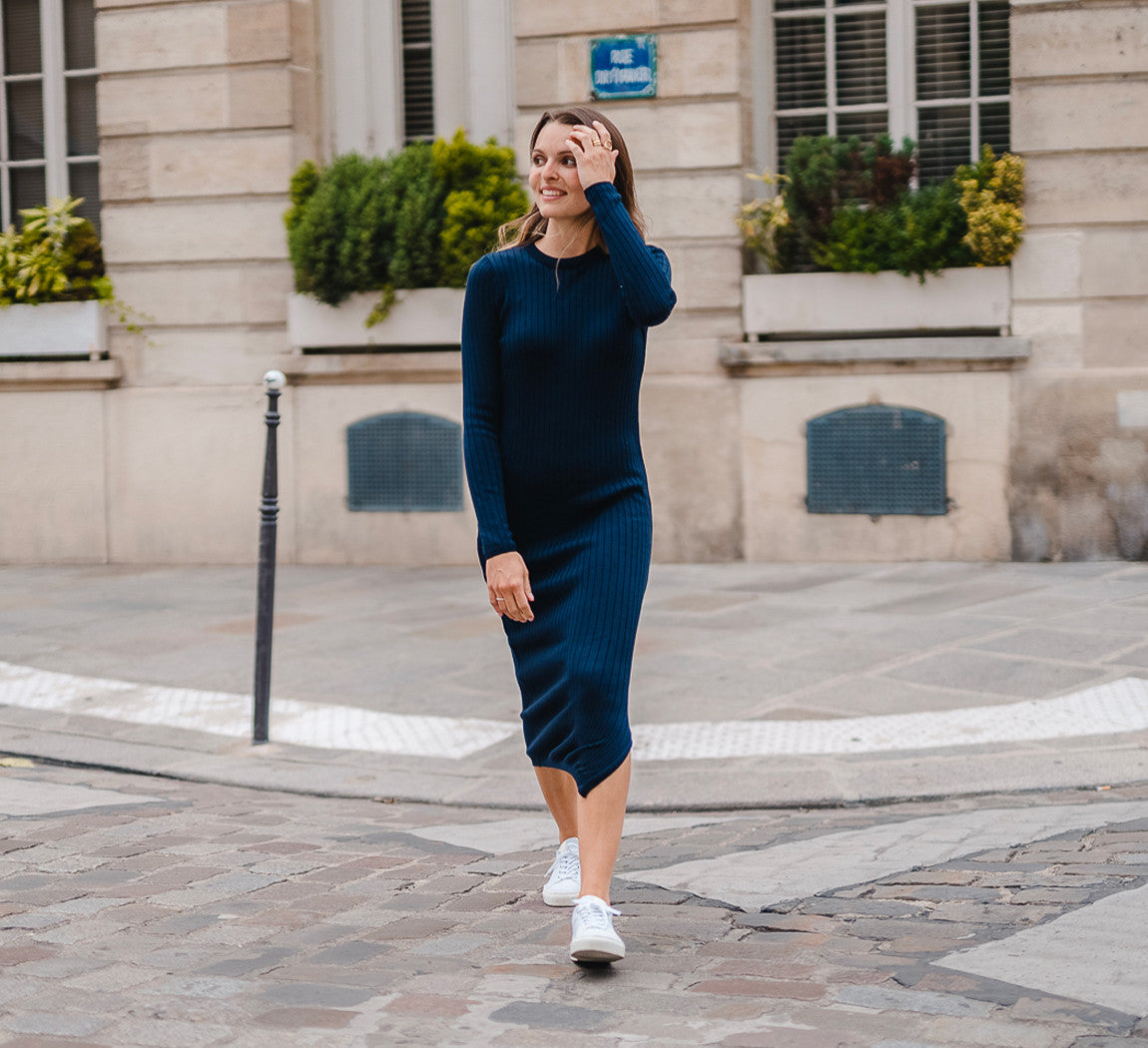 MERINO RIB DRESS Bleu Chic