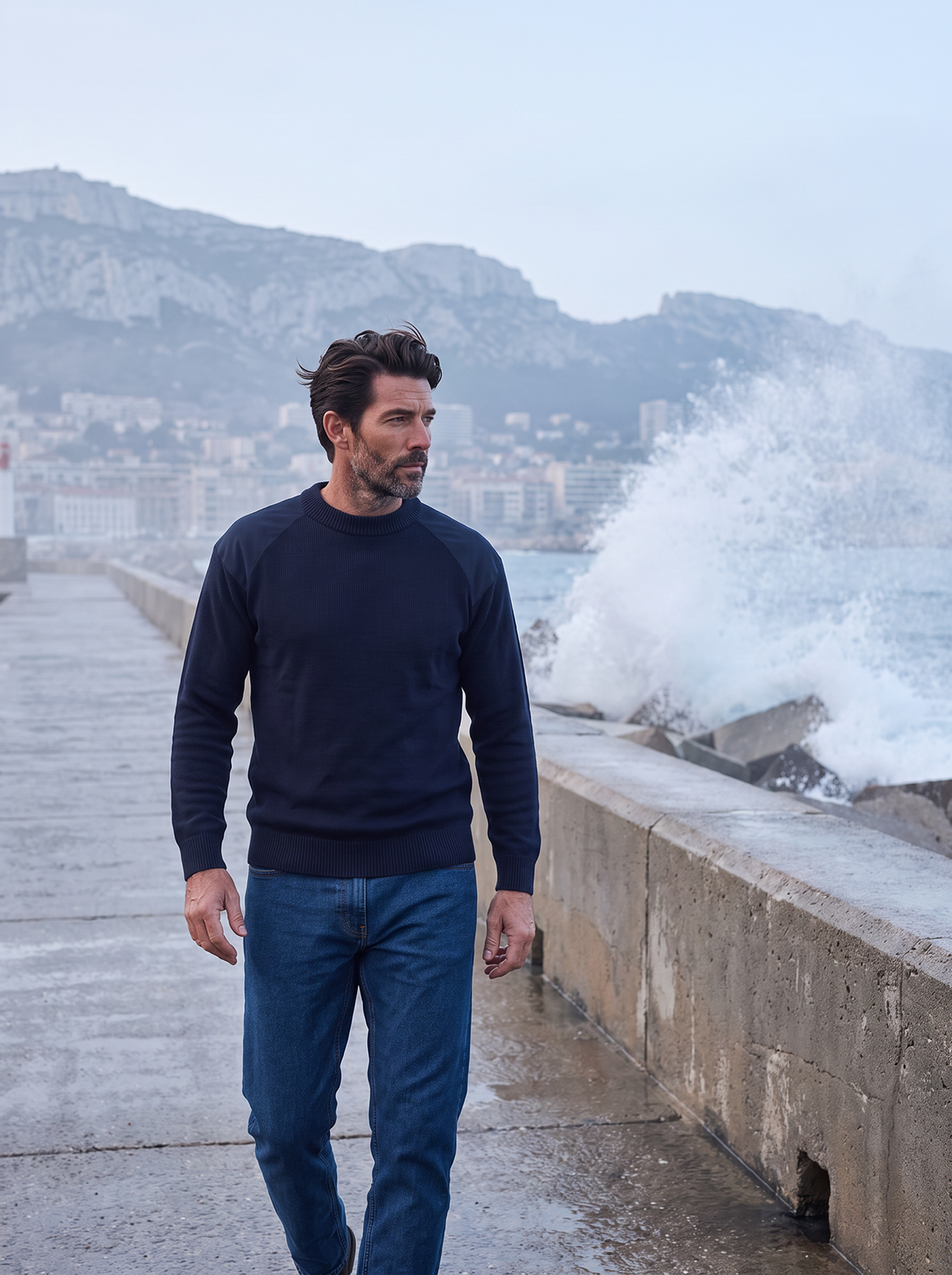 HYBRID MERINO PULLOVER bleu chic 