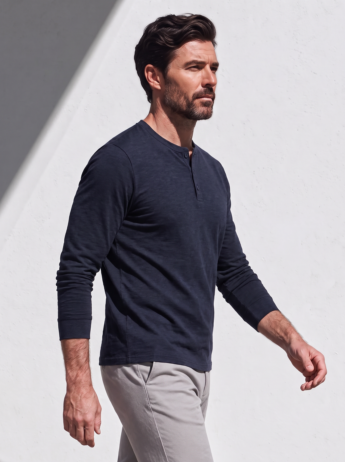 PERFORMANCE MERINO LONG SLEEVES HENLEY bleu chic 