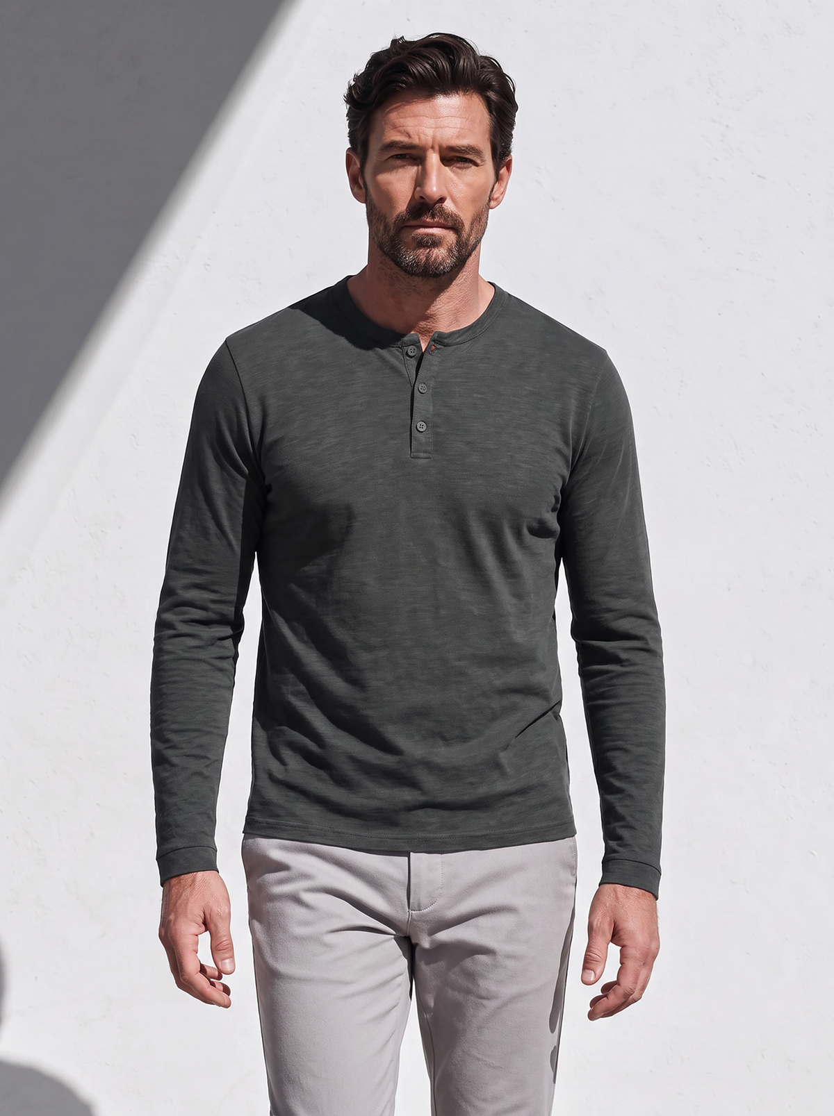 PERFORMANCE MERINO LONG SLEEVES HENLEY vert de gris 