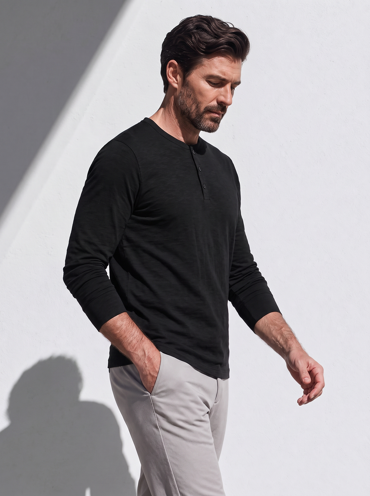 PERFORMANCE MERINO LONG SLEEVES HENLEY noir 
