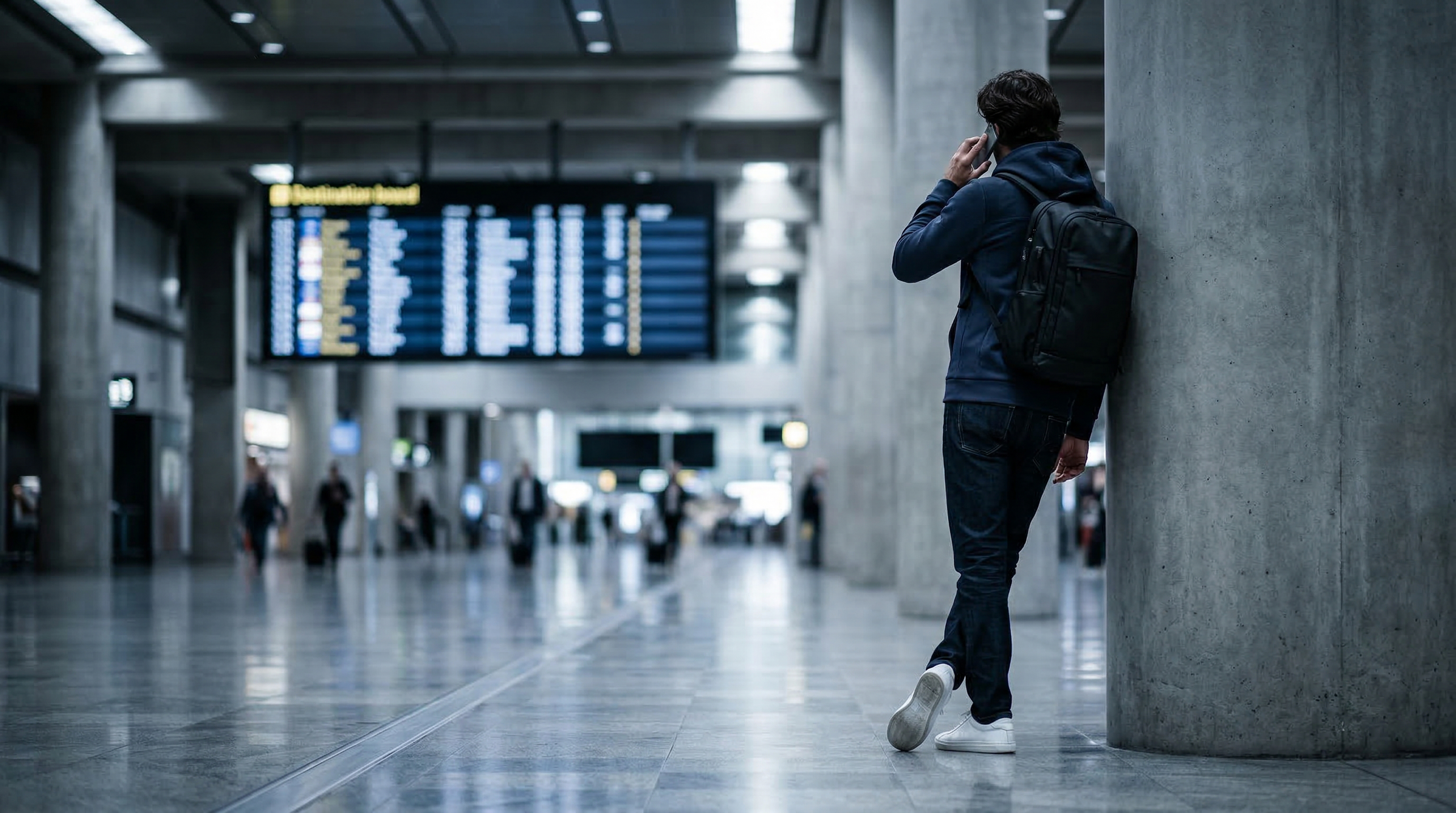 Hoodie technique porté en aéroport.