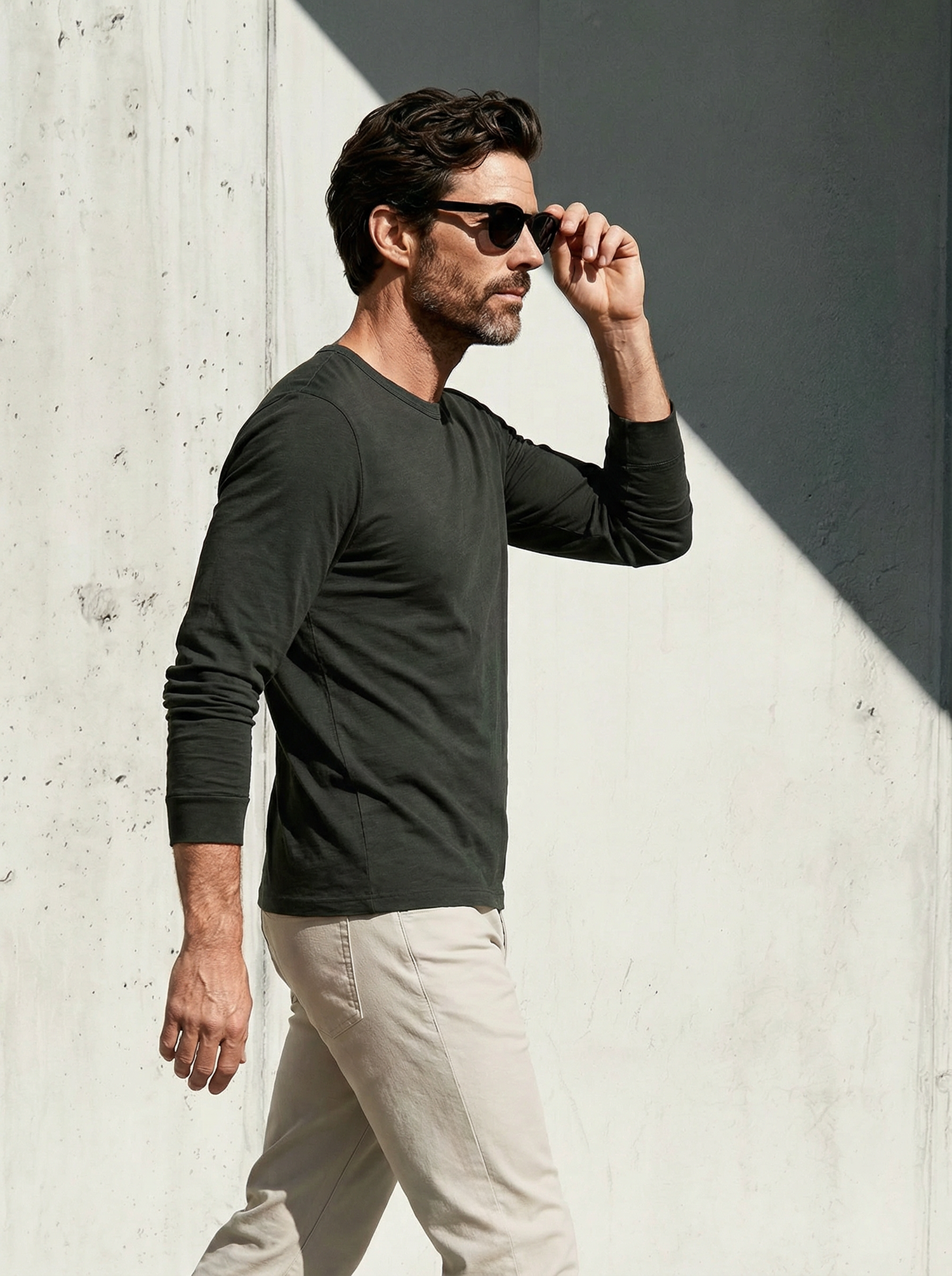PURE MERINO LONG SLEEVES T-SHIRT Kaki  #en:color_khaki,fr:couleur_kaki