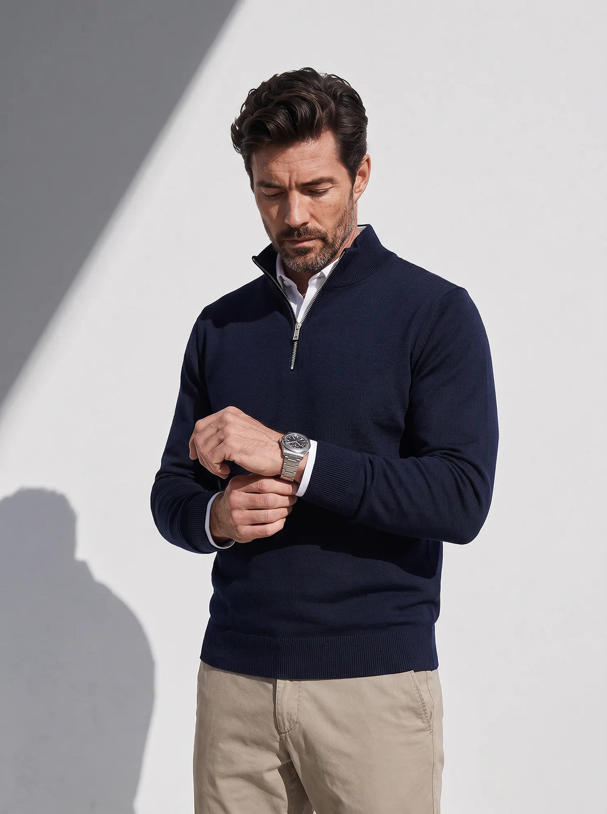 MILANO MERINO ZIP PULLOVER Bleu chic 