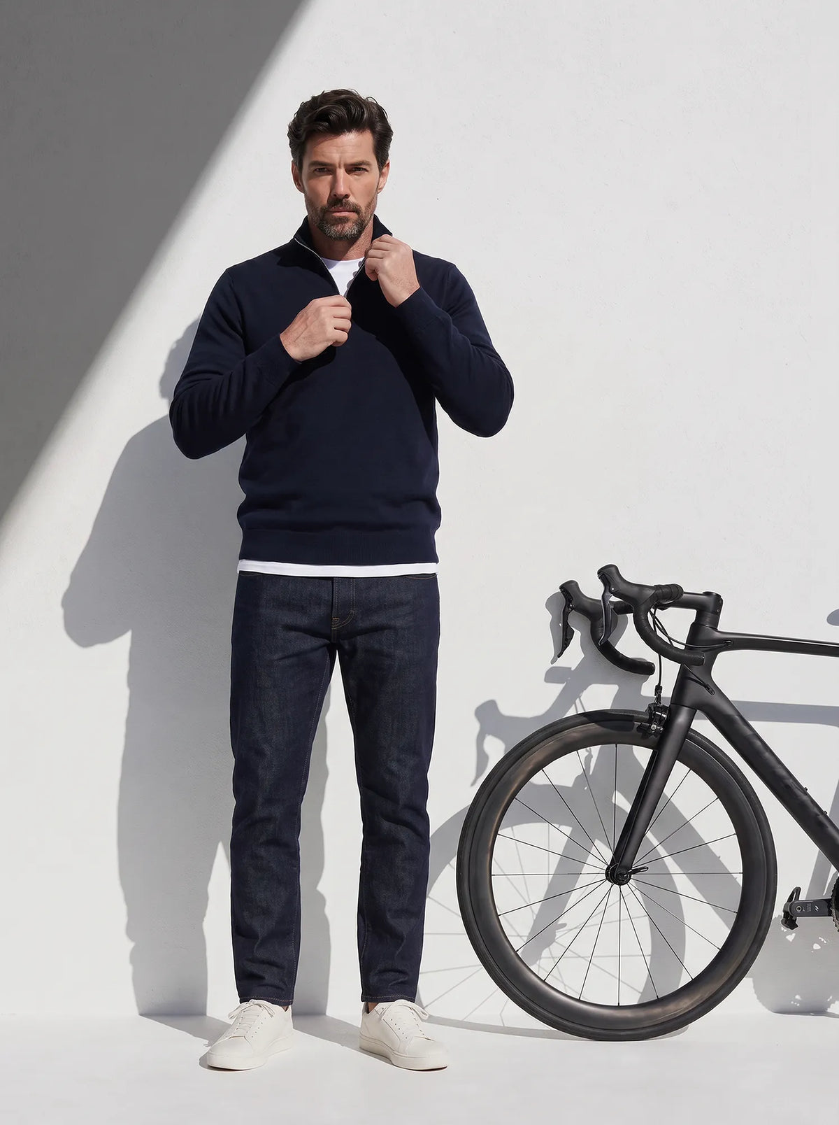 MILANO MERINO ZIP PULLOVER Bleu chic 