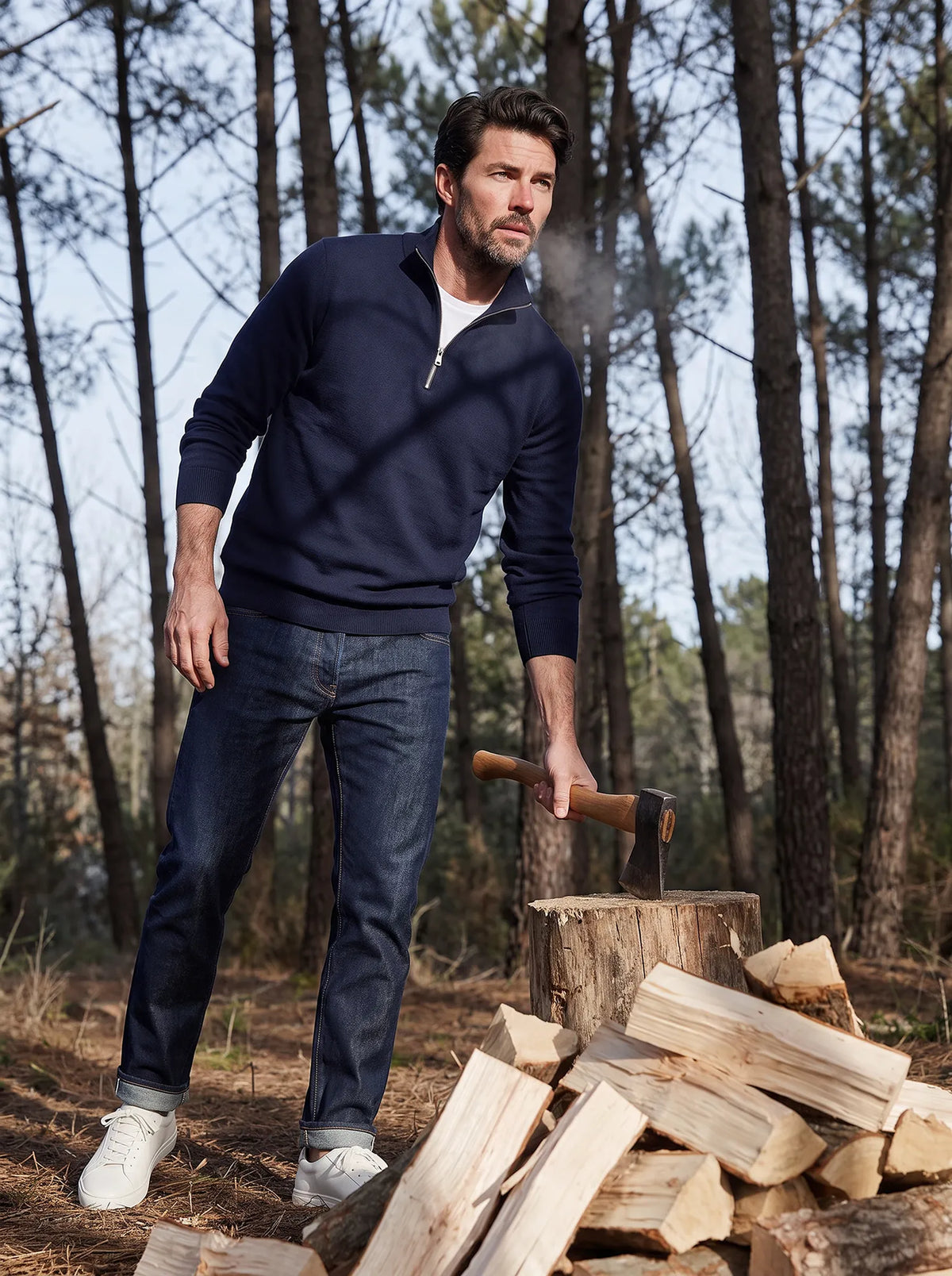 MILANO MERINO ZIP PULLOVER Bleu chic 