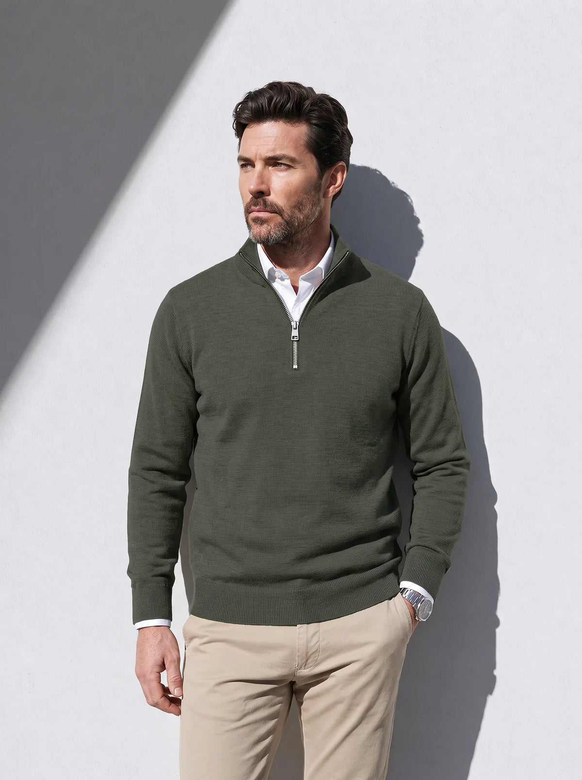 MILANO MERINO ZIP PULLOVER Kaki 