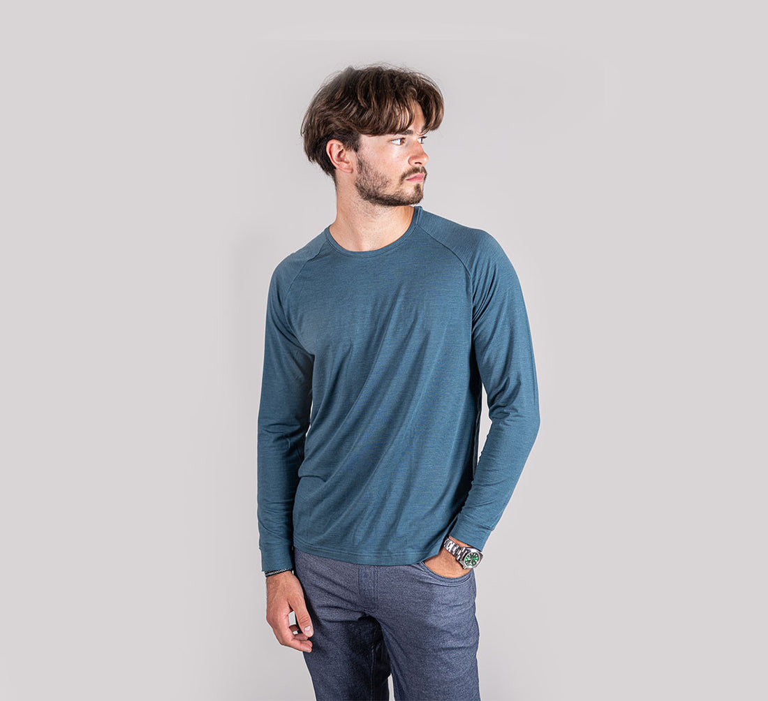 ACTION MERINO RAGLAN LONG SLEEVES Bleu Petrole