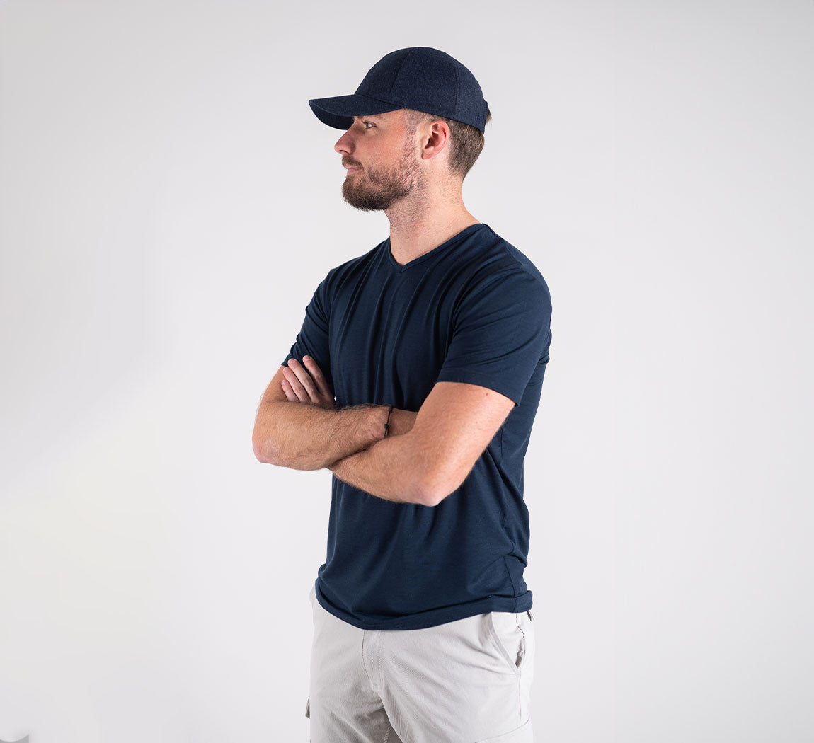 ACTION MERINO V-NECK TEE Bleu Chic 