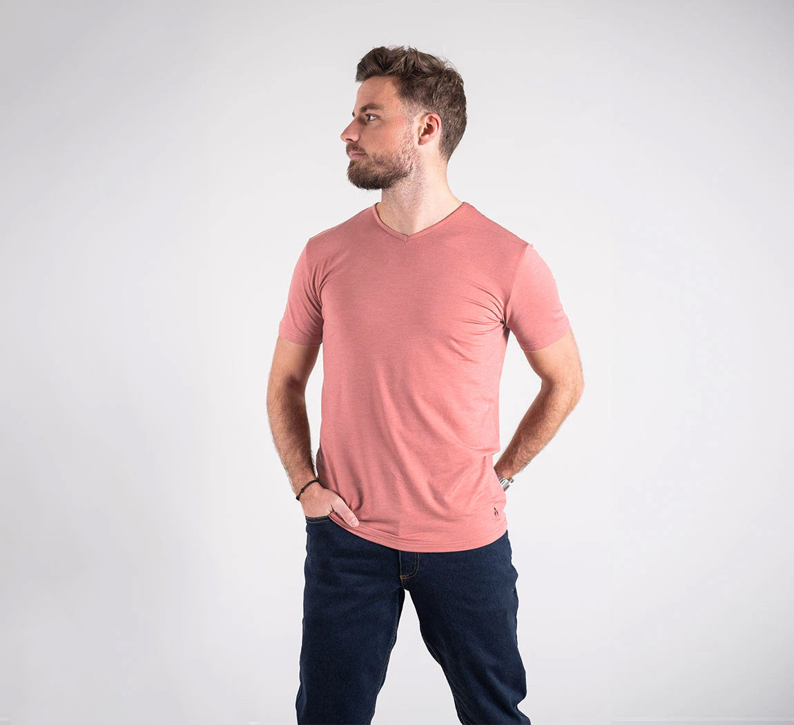 ACTION MERINO V-NECK TEE Rose 