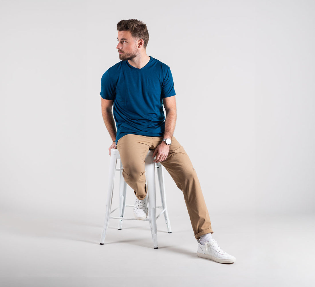 ACTION MERINO V-NECK TEE Bleu Canard 