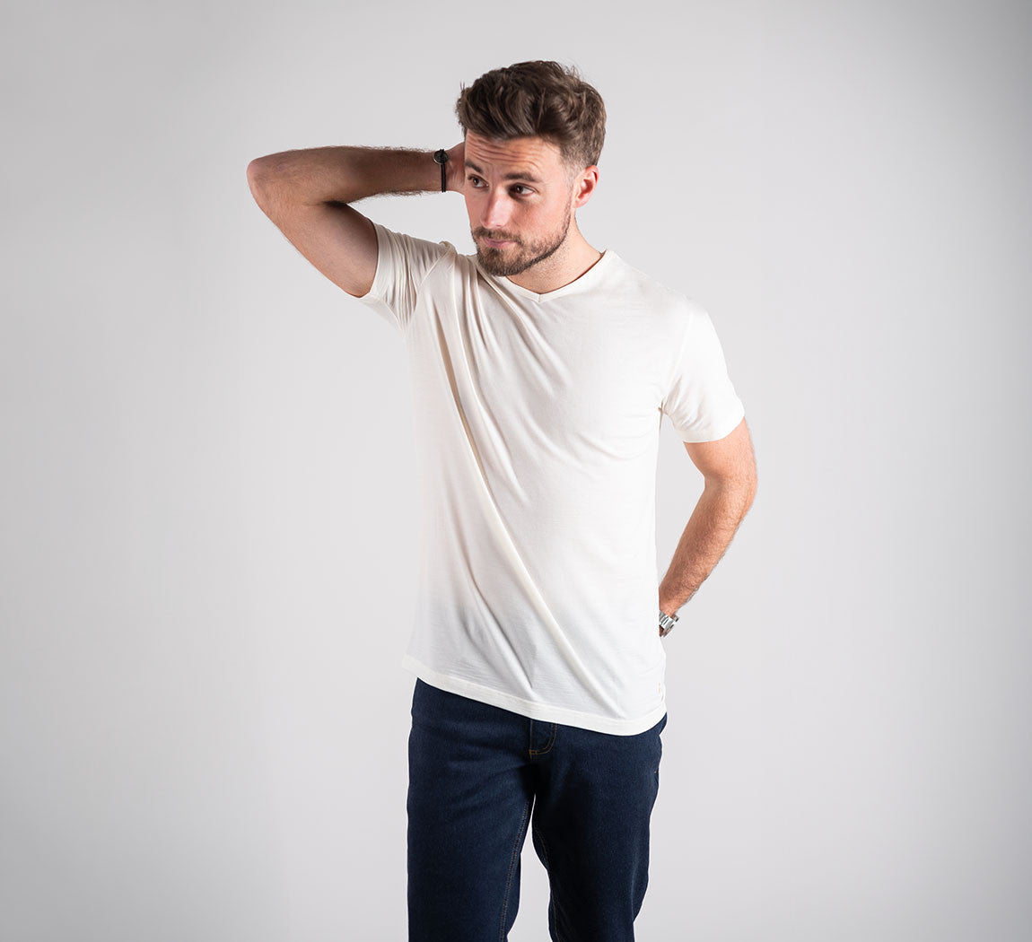 ACTION MERINO V-NECK TEE Ivoire 