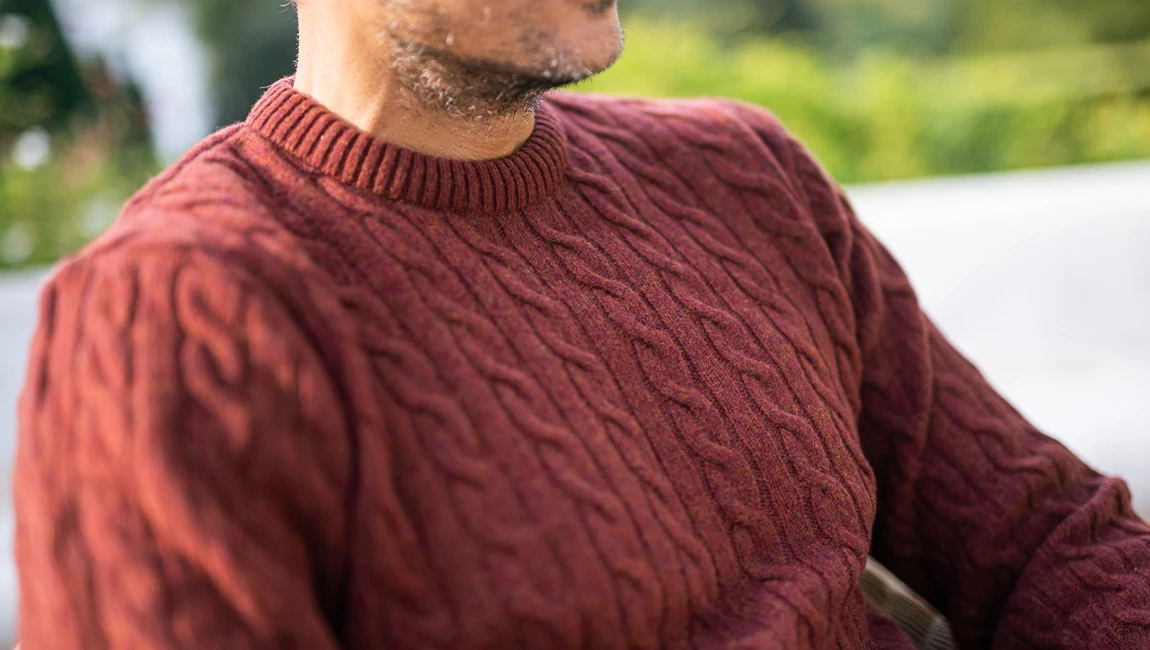 LAMBSWOOL CABLE PULLOVER Bordeaux 