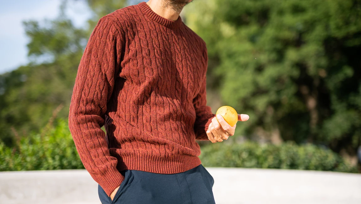 LAMBSWOOL CABLE PULLOVER Bordeaux 