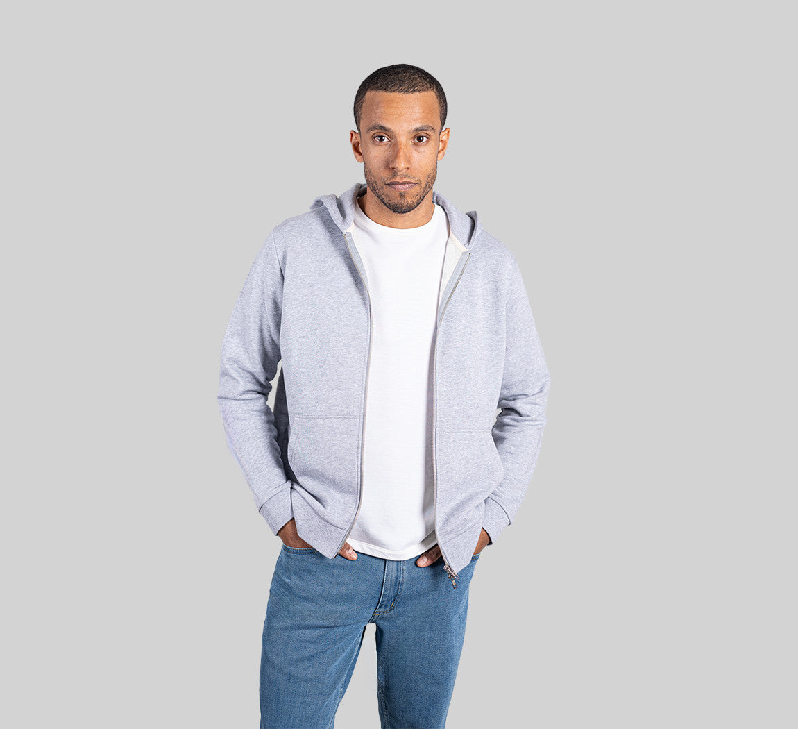 ESSENTIAL MERINO ZIP HOODIE Gris Clair 