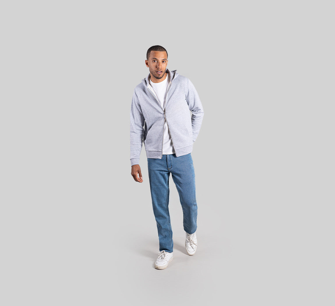 ESSENTIAL MERINO ZIP HOODIE Gris Clair 