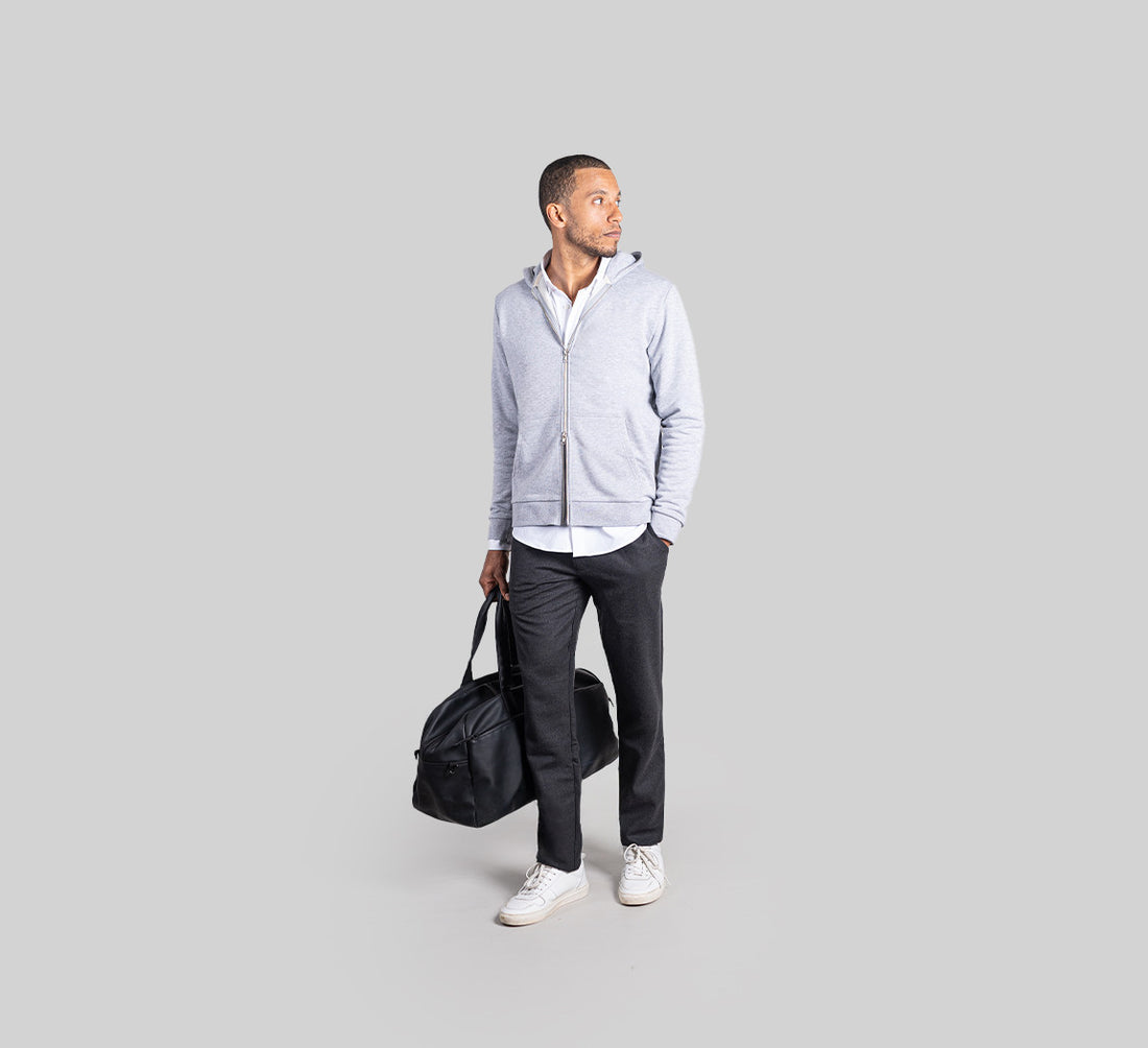 ESSENTIAL MERINO ZIP HOODIE Gris Clair 