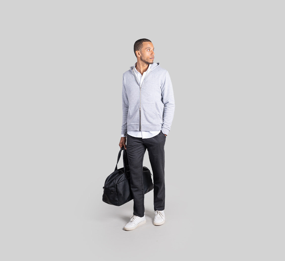 ESSENTIAL MERINO ZIP HOODIE Gris Clair 