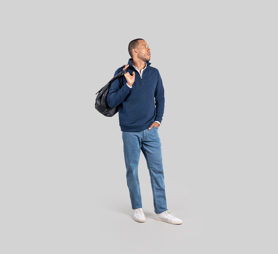 ESSENTIAL MERINO ZIP SWEATER Bleu Chic 