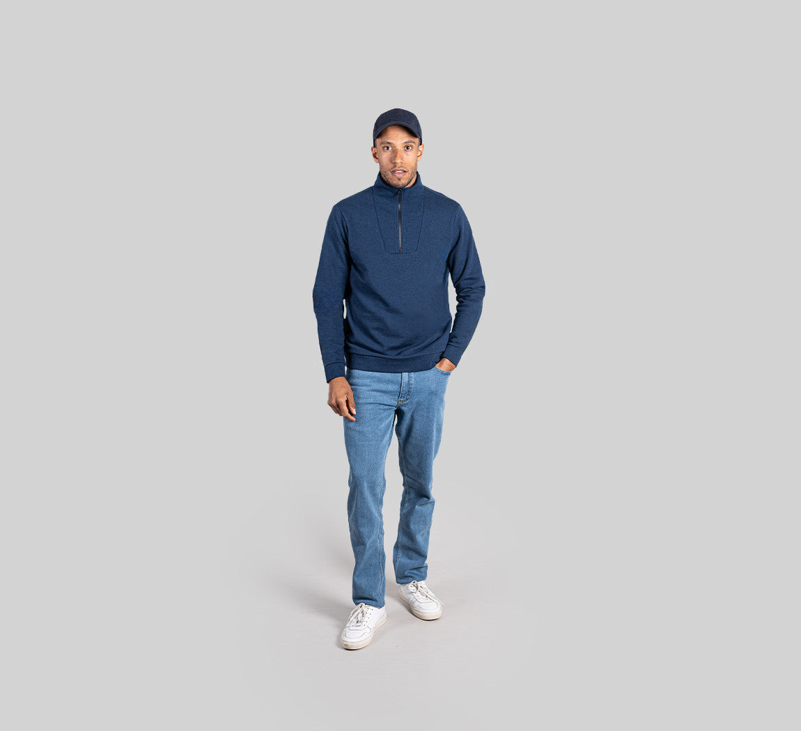 ESSENTIAL MERINO ZIP SWEATER Bleu Chic 